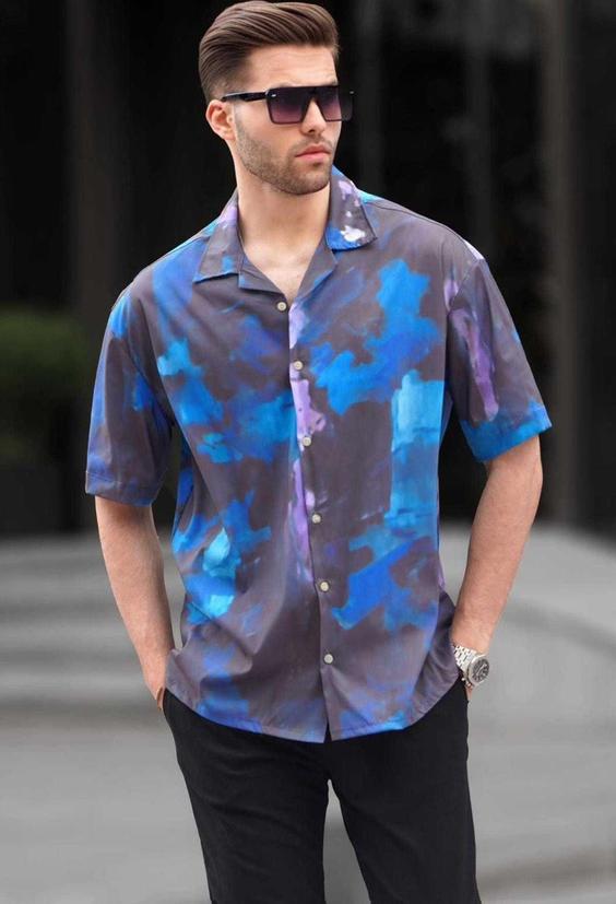 پیراهن طرح‎دار آستین کوتاه مردانه مشکی برند Madmext کد 1685810098|پیشنهاد محصول