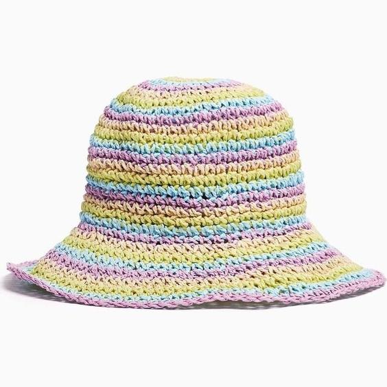 خرید اینترنتی کلاه زنانه رنگارنگ برشکا 03920702 ا Çizgili Hasır Balıkçı Şapka|پیشنهاد محصول