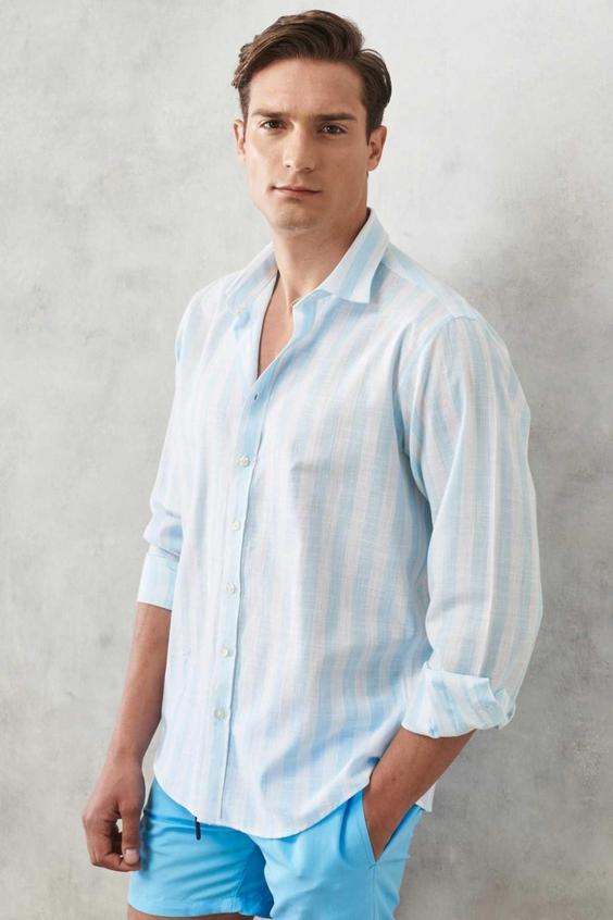 پیراهن برش راحت یقه آبی کلاسیک 100پنبه نور سفید مردانه برند Altınyıldız Classics کد 1676963321|پیشنهاد محصول
