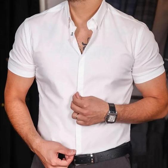 پیراهن آستین کوتاه سفید پارچه دوشین درجه یک - XL ا White Short Sleeve Shirt|پیشنهاد محصول