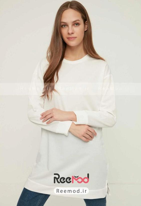 دورس زنانه یقه گرد بغل چاک دار سفید برند Trendyol Modest|پیشنهاد محصول