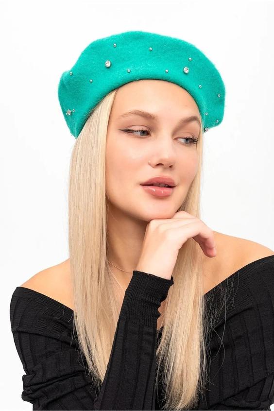 کلاه برت مروارید دار زنانه سبز|پیشنهاد محصول