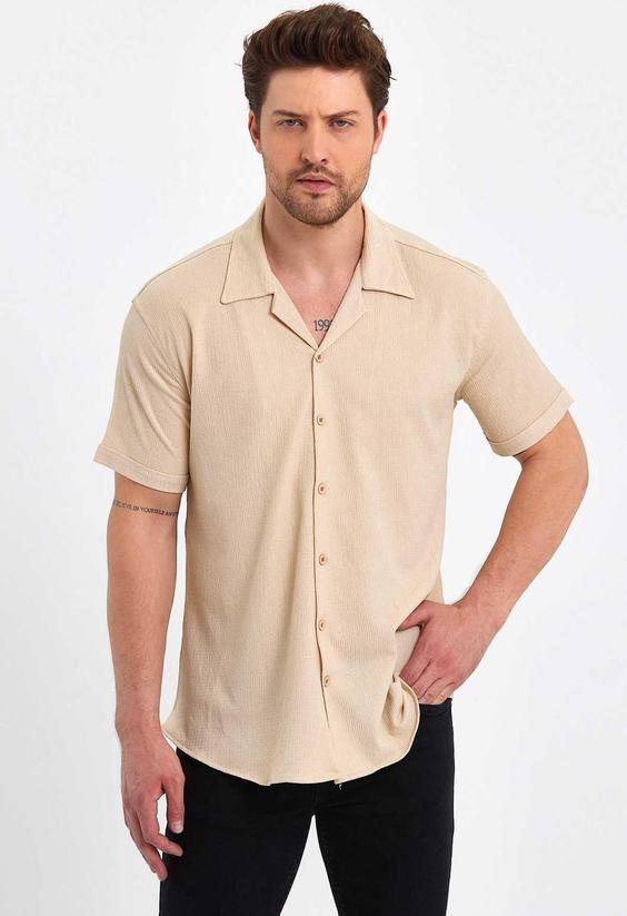 پیراهن اسلیم فیت یقه کتان آستین کوتاه طرح‎دار مردانه برند CLIPMAN کد 1687416878|پیشنهاد محصول