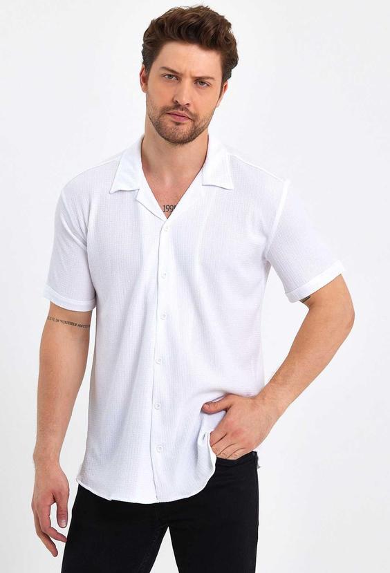پیراهن اسلیم فیت یقه کتان آستین کوتاه طرح‎دار مردانه برند CLIPMAN کد 1687424845|پیشنهاد محصول