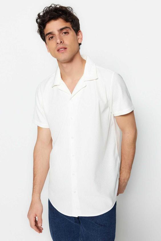 پیراهن متناسب یقه تابستانی سفید مردانه برند TRENDYOL MAN کد 1687607527|پیشنهاد محصول