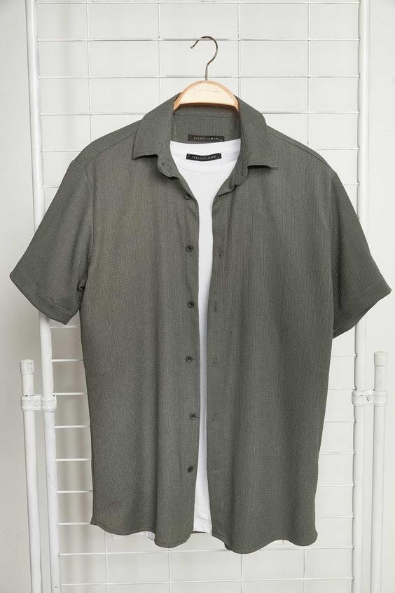 پیراهن متناسب آستین کوتاه یشمی مردانه برند TRENDYOL MAN کد 1687607519|پیشنهاد محصول