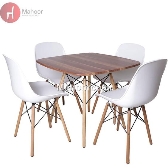 میز و صندلی نهارخوری چهار نفره مایا مدل فایبر کد02 - سفید / مشکی / گرد 85 سانتیمتری|پیشنهاد محصول