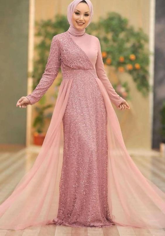لباس شب بلند زنانه گیپور پولک دار دنباله توری کالباسی برند Neva Style|پیشنهاد محصول