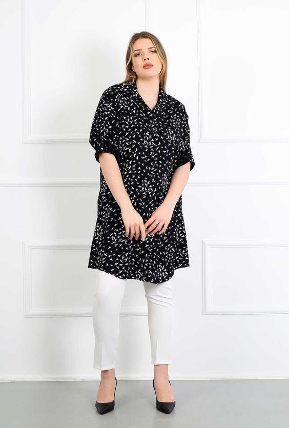 مانتو تونیک سایز بزرگ ابریشم مصنوعی پنبه طرح مشکی زنانه برند By Alba Collection کد 1687515610|پیشنهاد محصول