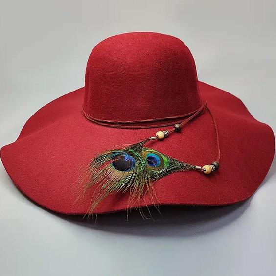 کلاه شهرزادی زرشکی پردار لبه 12 سانتی کد 9204|پیشنهاد محصول