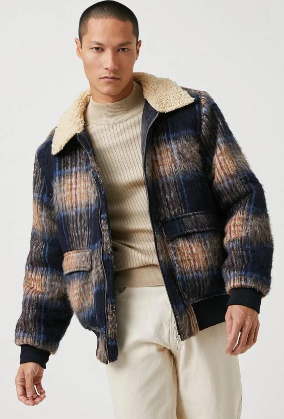 ژاکت پشمی چهارخانه جیب پاکتی مردانه سرمه ای برند Koton|پیشنهاد محصول