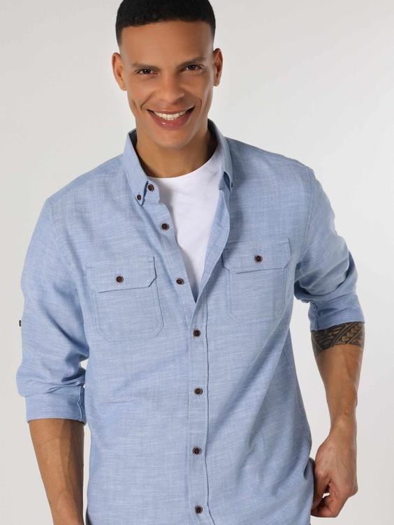 پیراهن آستین بلند آبی مردانه کولینز کد:CL1063216|پیشنهاد محصول