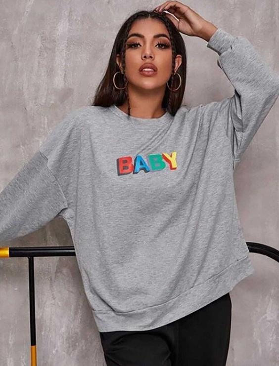 خرید اینترنتی پلیور زنانه طوسی برند Madmext W2KH71Z8 ا Bisiklet Yaka Uzun Kollu Baskılı Kadın Sweatshirt|پیشنهاد محصول