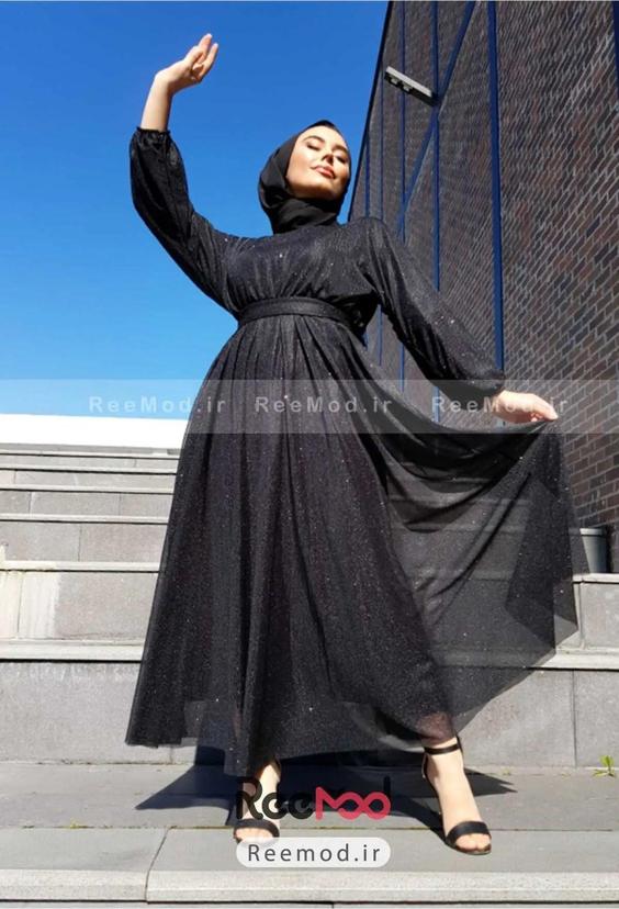 لباس مجلسی بلند لمه کمر بند دار زنانه مشکی برند MY DREAM|پیشنهاد محصول