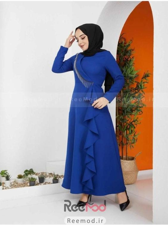 لباس شب طرح سرخپوستی آبی کاربنی برند ZÜLEYHA NUR|پیشنهاد محصول