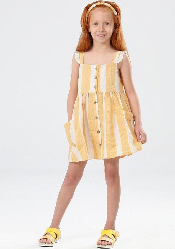 خرید اینترنتی پیراهن مجلسی بچه گانه دخترانه زرد برند LupiaKids LCW-23SUM-055 ا Buttoned Önden Düğmeli Mini Kız Elbise ve Saç Bandı|پیشنهاد محصول