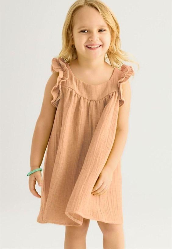 خرید اینترنتی پیراهن روزمره بچه گانه دخترانه قهوه ای برند Zepkids 1029172 ا Kız Çocuk Açık Kahverengi Renkli Geniş Büzgülü Kare Yaka Elbise|پیشنهاد محصول