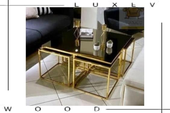 میز جلومبلی‌عسلی فلزی مدل پیتزایی مربع - آینه / گلد / سفید|پیشنهاد محصول
