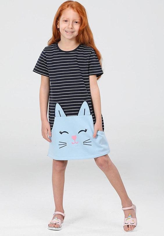 خرید اینترنتی پیراهن روزمره بچه گانه دخترانه آبی برند LupiaKids LCW-23SUM-015 ا Cat Line Kız Elbise|پیشنهاد محصول