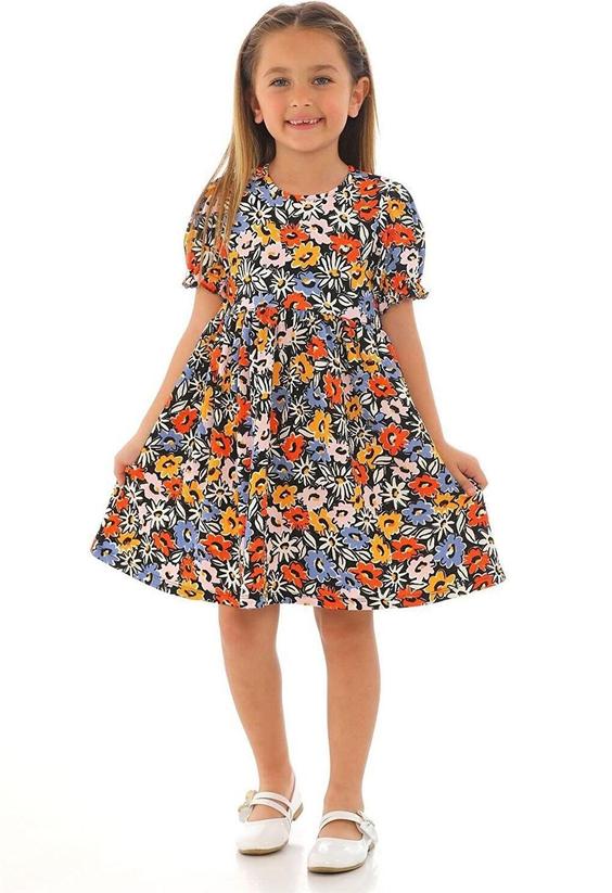 خرید اینترنتی پیراهن روزمره بچه گانه دخترانه نارنجی برند Zepkids 1031196 ا Kız Çocuk Oranj Renkli Çiçek Desenli Elbise|پیشنهاد محصول