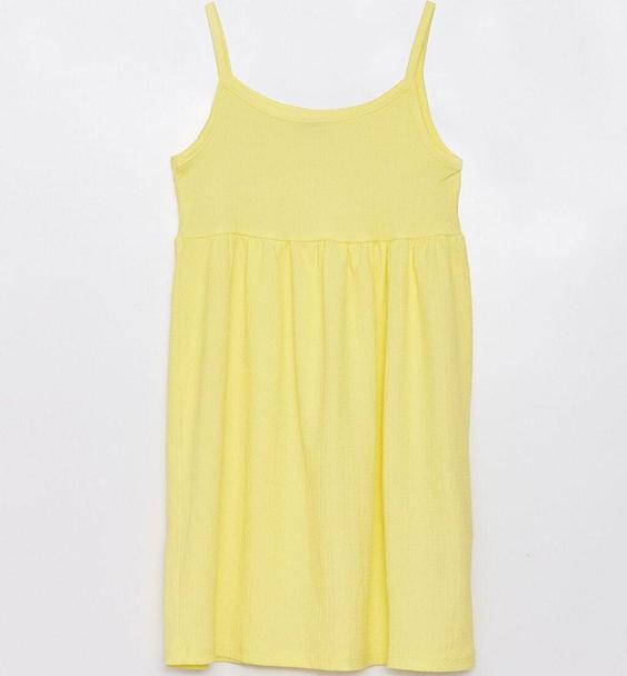 خرید اینترنتی پیراهن روزمره بچه گانه دخترانه زرد السی وایکیکی S3EH40Z4 ا Kare Yaka Basic Askılı Kız Çocuk Elbise|پیشنهاد محصول