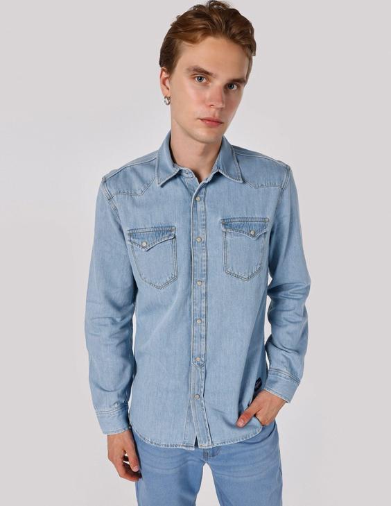 پیراهن آستین بلند آبی روشن مردانه کولینز کد:CL1064565|پیشنهاد محصول