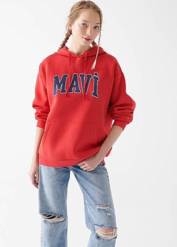 خرید اینترنتی هودی زنانه قرمز ماوی 1600361 ا Mavi Logo Baskılı Kırmızı Kapüşonlu Sweatshirt|پیشنهاد محصول