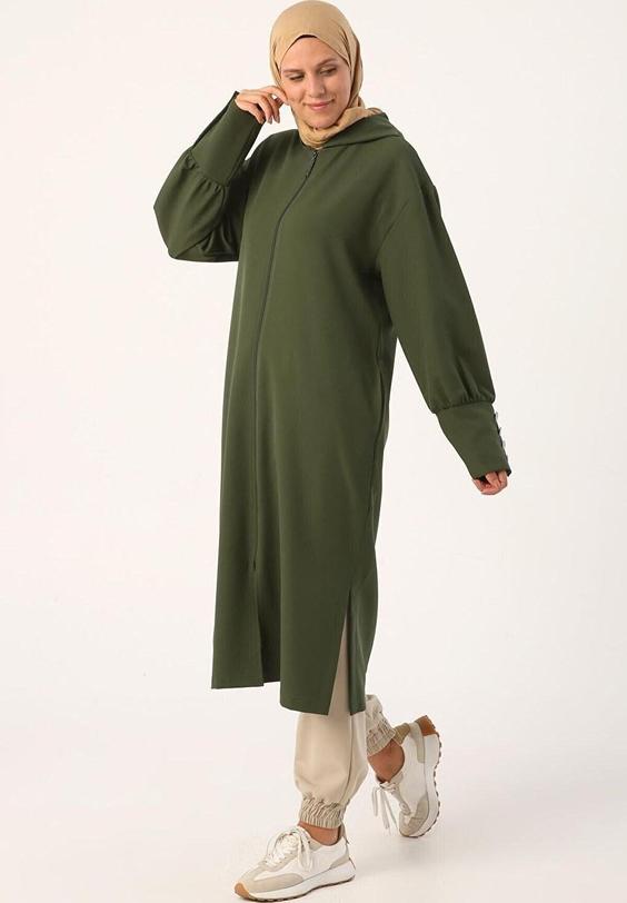 خرید اینترنتی سوییشرت زنانه سبز برند ALLDAY 23DB86040AL0 ا Koyu Yeşil Kapüşunlu Fermuarlı Rahat Kalıp Hırka|پیشنهاد محصول