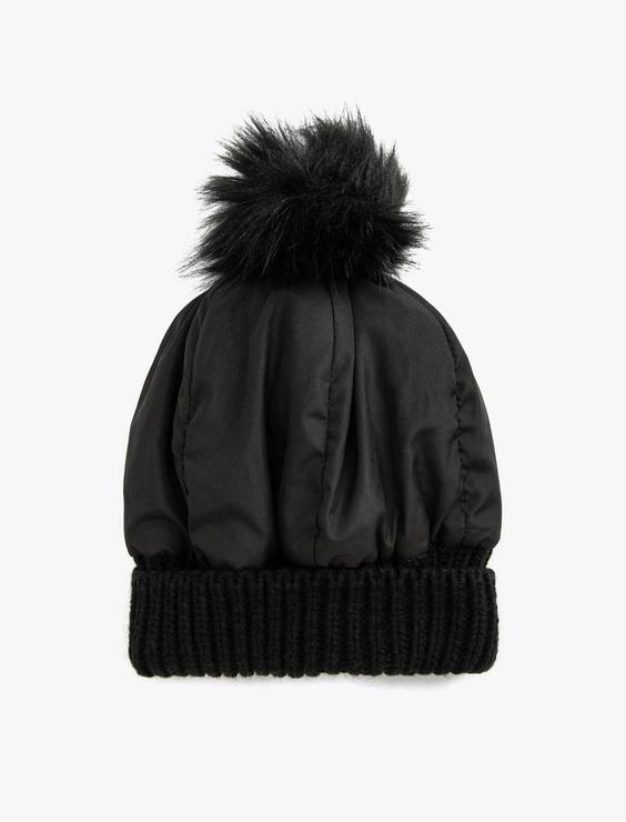 کلاه زنانه سیاه کوتون 3WAK50096AA ا Ponponlu Şişme Bere Ribanalı|پیشنهاد محصول