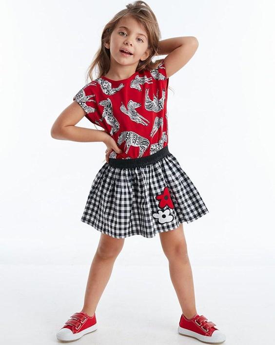 خرید اینترنتی پیراهن مجلسی بچه گانه دخترانه قرمز برند Mushi MS-20Y1-076 ا Zebra Ekoseli Kız Elbise|پیشنهاد محصول