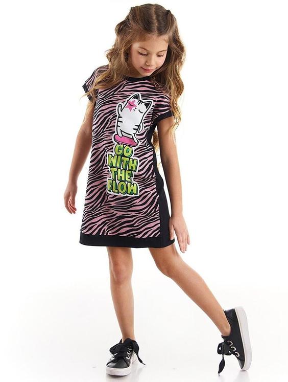 خرید اینترنتی پیراهن روزمره بچه گانه دخترانه رنگارنگ برند Mushi MS-22Y1-018 ا Kaykaycı Kedi Kız Zebra Elbise|پیشنهاد محصول