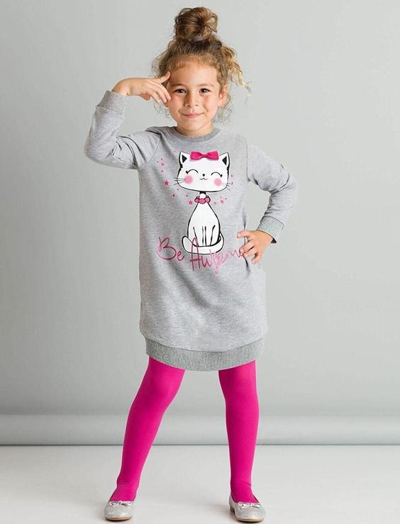 خرید اینترنتی پیراهن روزمره بچه گانه دخترانه طوسی برند Mushi MS-20S1-404 ا Be Awesome Kız Çocuk Elbise|پیشنهاد محصول