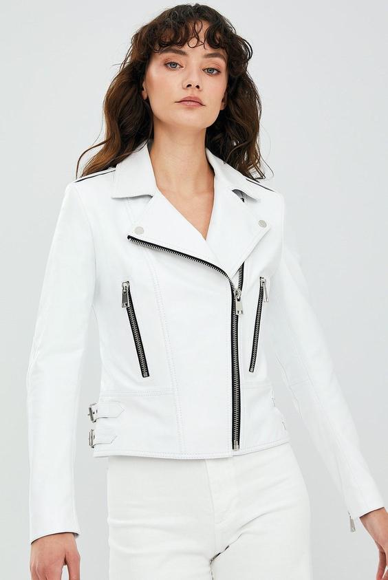 خرید اینترنتی کت کاپشن زنانه سفید دریمد 23SGD5059R3 ا Latoya Kadın Deri Ceket|پیشنهاد محصول