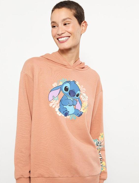 هودی زنانه قهوه ای السی وایکیکی W2DM10Z8 ا Kapüşonlu Lilo & Stitch Baskılı Uzun Kollu Kadın Sweatshirt Anne Kız Kombini|پیشنهاد محصول