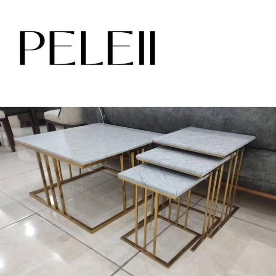 میز جلومبلی‌عسلی فلزی مدل پله‌ای - شیشه / گلد / سفید|پیشنهاد محصول