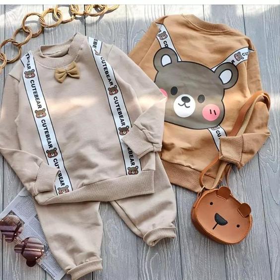 لباس بچگانه بلوز استین بلند و شلوار دخترانه پسرانه تدی cute bear سایز 35 تا 45 |باسلام