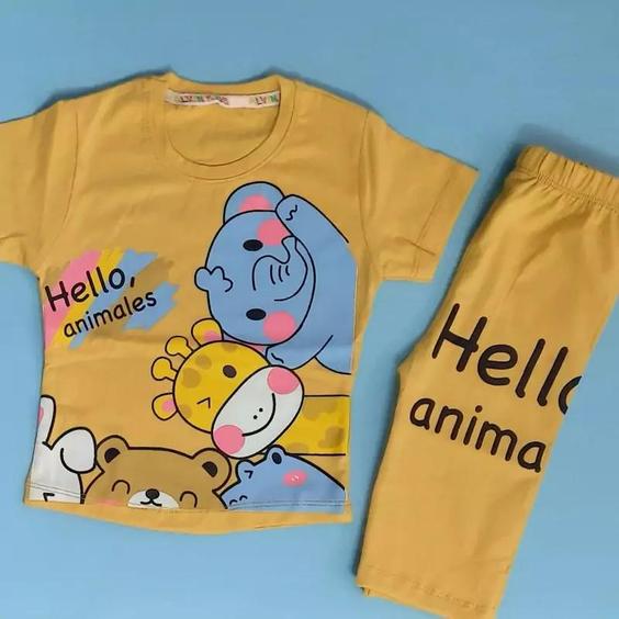 تیشرت شلوارک دخترانه مدل  hello animal  سایز 45 و 50|باسلام (سرای محبت)