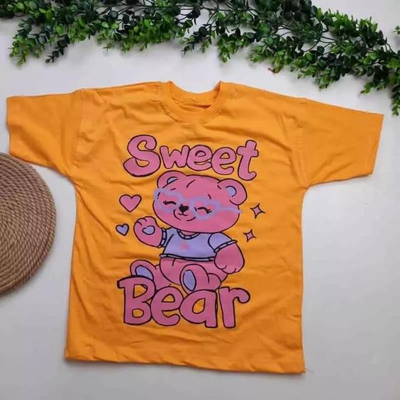 تیشرت دخترانه خرسی طرح SWEET BEAR - زرد, 55|باسلام (لباس بچه سیپورت)