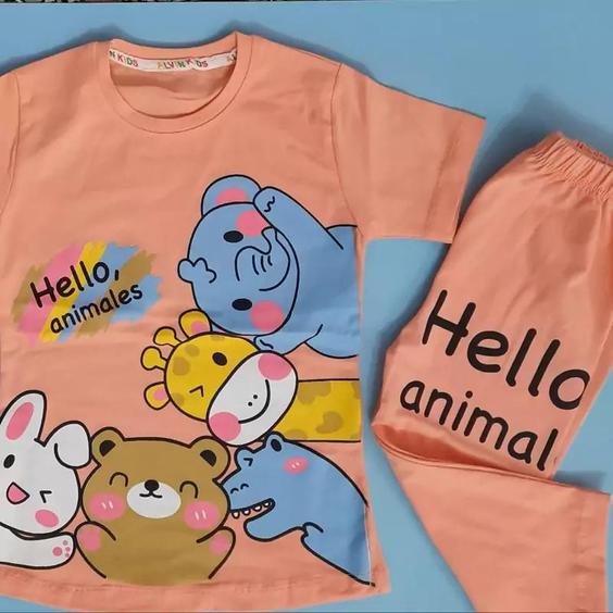 تیشرت شلوارک دخترانه مدل hello animal  سایز 35 و 40|باسلام