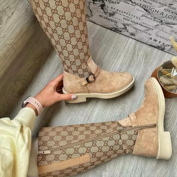 بوت گوچی کرمی لژدار دخترانه زنانه نیمبوت نیم بوت پوتین چکمه کفش کرم GUCCI مجلسی بلند پاشنه دار اسپرت اسپورت طبی صدشصچار|باسلام