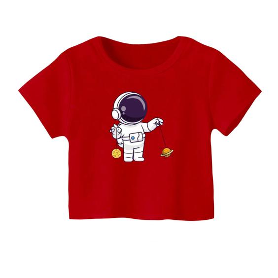 کراپ‌ تی‌شرت آستین کوتاه زنانه مدل فضانورد کد 2 رنگ قرمز|دیجی کالا
