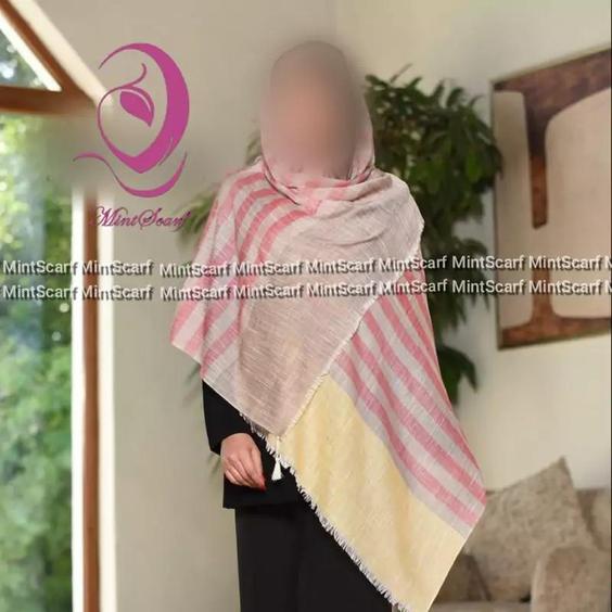 شال  نخ  لنین      وارداتی   اعلا  ارسال رایگان   ریشه دار   منگوله دار    سایز بزرگ    طرح 2|باسلام (MintScarf)