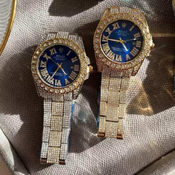 ساعت رولکس Rolex فول استون نگین دار صفحه آبی|باسلام