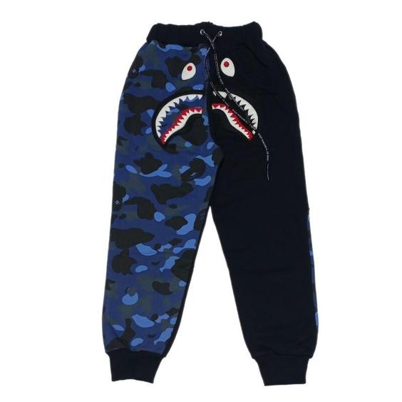 شلوار گرمکن بدون کرک مشکی آبی چریکی بیپ bape|باسلام