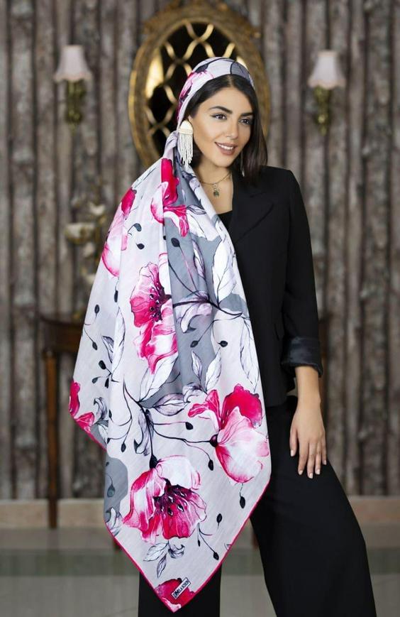 روسری نخ بهاره دوردست دوزdk0033 Cotton scarf|دارِن کالا