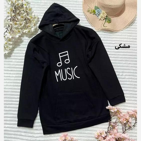 هودی طرحmusic استین چاپ جنس پارچه دورس درجه یک رنگ مشکی|باسلام (رهامد)