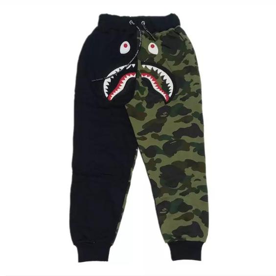 شلوار گرمکن مشکی سبز چریکی بیپ bape|باسلام