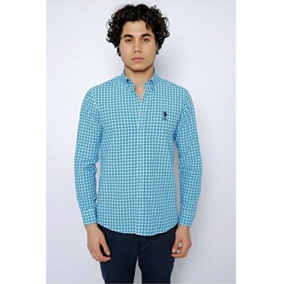 پیراهن آستین بلند مردانه رصان آبی برند u s polo assn 1450609|باسلام