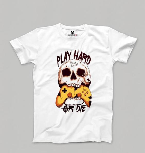 تیشرت گیمینگ Play Hard or Die – طرح اسکلت و کنترلر|گیم و ور