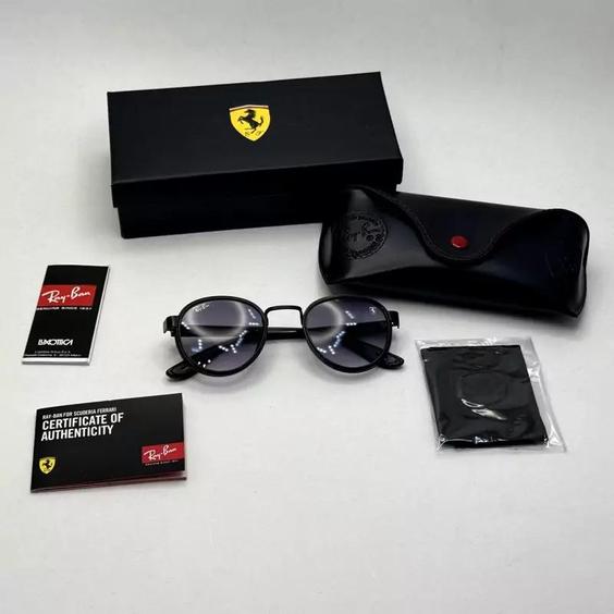 عینک آفتابی گرد ریبن فراری مشکی با پک کاملا اصلی Rayban Ferrari RB3705|باسلام